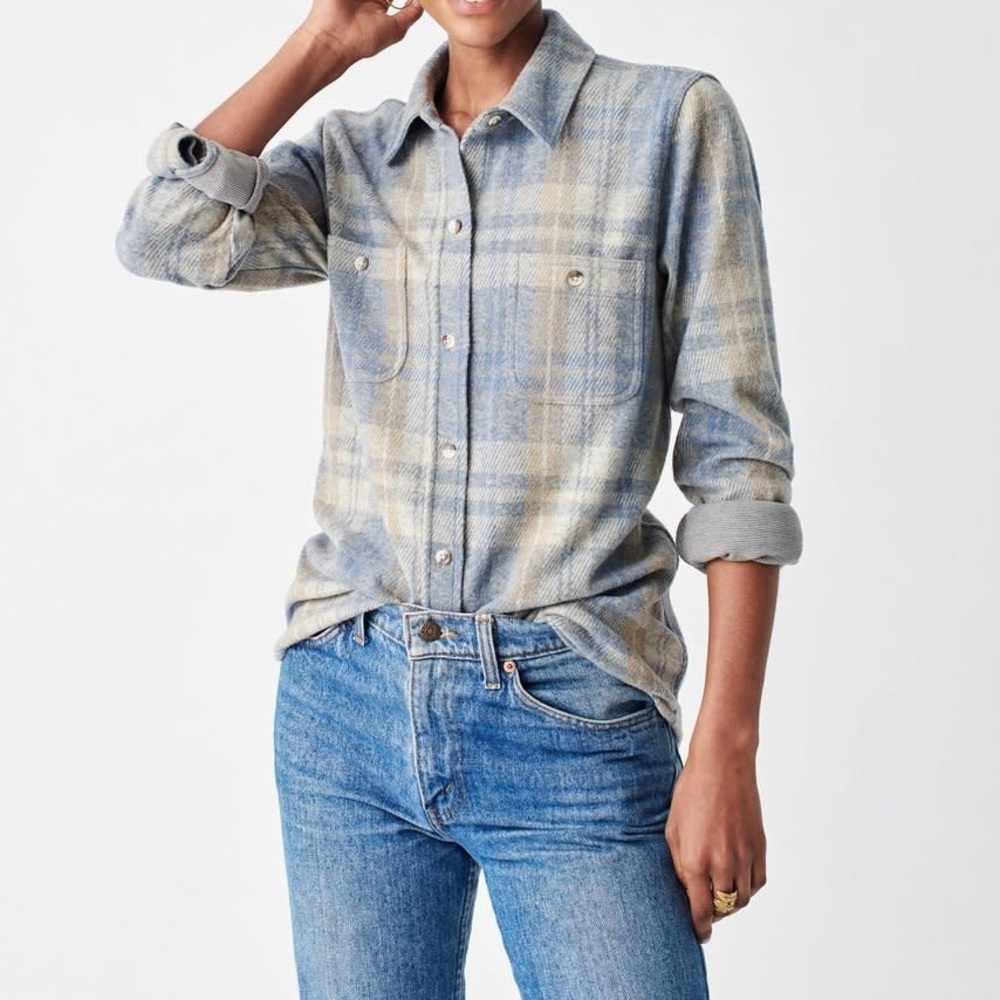 Faherty Blue and Tan Plaid Legend Sweater Shirt